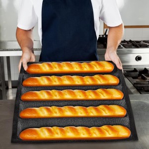 Maxcheck 2 Pcs Silicone Perforated Baking Forms Sandwich Mold French Baguette Bread Pan Mat 5 Loaf Non Stick Baking Liners for Home Kitchen