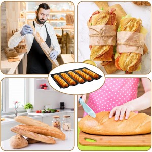 Maxcheck 2 Pcs Silicone Perforated Baking Forms Sandwich Mold French Baguette Bread Pan Mat 5 Loaf Non Stick Baking Liners for Home Kitchen