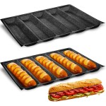 Maxcheck 2 Pcs Silicone Perforated Baking Forms Sandwich Mold French Baguette Bread Pan Mat 5 Loaf Non Stick Baking Liners for Home Kitchen
