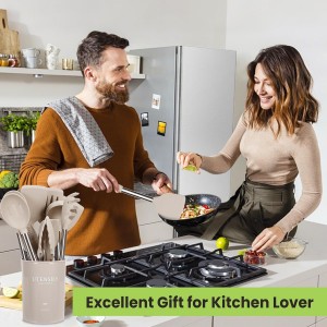 Cooking Utensils Set, 35Pcs Silicone Kitchen Utensils Set with Holder, 446°F Heat Resistant Food Grade Spatula Set, BPA Free Kitchen Gadgets for Non-stick Cookware, Easy to Clean (Khaki)