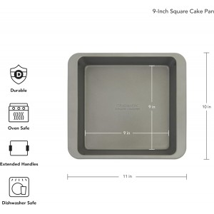 KitchenAid Nonstick Swiss Engineered Aluminized Steel Square Cake Pan, Dishwasher Safe, Contour Silver, 9 Inch
