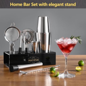 Mixology Bartender Kit with Stand, Home Bar Set Cocktail Shakers Bartending Kit, Bar Tools Boston Shaker Set, Professional Drink Mixing Martini Making Barware with Recipe Book