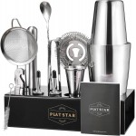 Mixology Bartender Kit with Stand, Home Bar Set Cocktail Shakers Bartending Kit, Bar Tools Boston Shaker Set, Professional Drink Mixing Martini Making Barware with Recipe Book