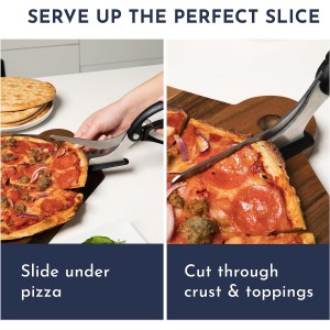 Loftern Pizza Scissors - Non-Stick Pizza Scissors with Firm Grip Base - Food Grade Stainless Steel Pizza Cutter - 5-in-1 Food Slicer & Pizza Server - Durable, Safe & Mess Free