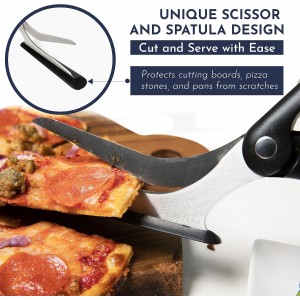 Loftern Pizza Scissors - Non-Stick Pizza Scissors with Firm Grip Base - Food Grade Stainless Steel Pizza Cutter - 5-in-1 Food Slicer & Pizza Server - Durable, Safe & Mess Free
