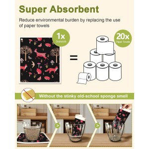 Swedish Dishcloths for Kitchen - 5 Pack Reusable Dish Cloths for Washing Dishes Absorbent Cute Funny Kitchen Towels Cleaning Sponge, Animal Forest