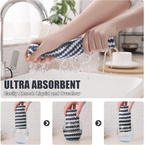 Homaxy 12 Pack Kitchen Dish Cloths, Ultra Soft and Absorbent Dish Towels, Reusable Fast Drying Microfiber Cleaning Cloth, Coral Velvet Wave Design No-lint, 10 x 10 inches, Dark Grey