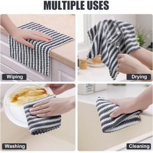 Homaxy 12 Pack Kitchen Dish Cloths, Ultra Soft and Absorbent Dish Towels, Reusable Fast Drying Microfiber Cleaning Cloth, Coral Velvet Wave Design No-lint, 10 x 10 inches, Dark Grey