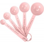 Stainless Steel Measuring Spoons Set of 5, Metal Measuring Cups and Spoons Set for Liquid/Food/Kitchen/Baking (Pink)