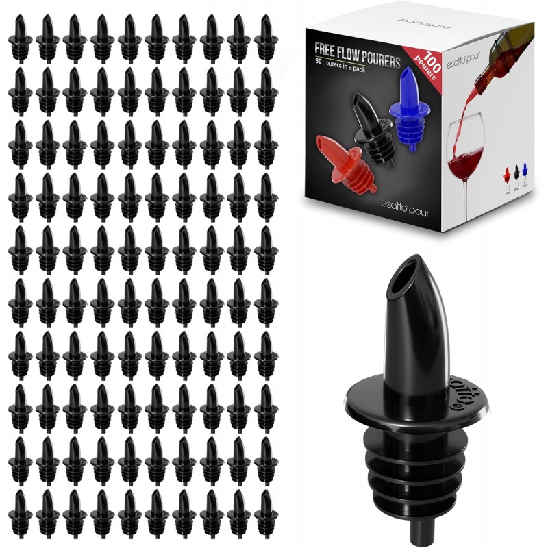 Esatto 100 Piece Plastic Bottle Pourer - Versatile Drink and Alcohol Pourer Spout - Easy Install, Durable, Professional Bar Tool