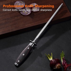 PAUDIN Honing Rod, Knife Sharpener Rod, 10 Inch Honing Steel, Professional Kitchen Knife Sharpener, High Carbon Knife Sharpening Steel with Ergonomic Pakkawood Handle for All Chef Knives