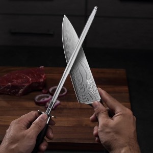 PAUDIN Honing Rod, Knife Sharpener Rod, 10 Inch Honing Steel, Professional Kitchen Knife Sharpener, High Carbon Knife Sharpening Steel with Ergonomic Pakkawood Handle for All Chef Knives