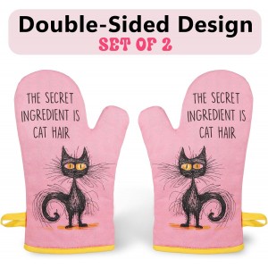Miracu Funny Oven Mitts, Black Cats Gifts for Cat Lovers, Cute Kitten Kitchen Accessories, Fun Birthday, Mothers Day, Housewarming Baking Cooking Themed Gifts for Women Lady Mom Wife Girlfriend Owner