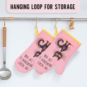 Miracu Funny Oven Mitts, Black Cats Gifts for Cat Lovers, Cute Kitten Kitchen Accessories, Fun Birthday, Mothers Day, Housewarming Baking Cooking Themed Gifts for Women Lady Mom Wife Girlfriend Owner