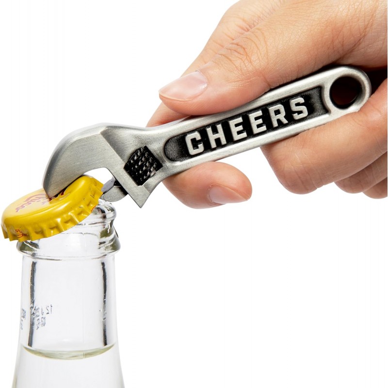 Cheers Wrench Bottle Opener Keychain – Heavy Duty Metal Beer Cap Tool, Funny Mechanic Gift for Men, Dad or Handyman, Garage Bar Accessory, Groomsmen Present, Birthday or Stocking Stuffer Idea