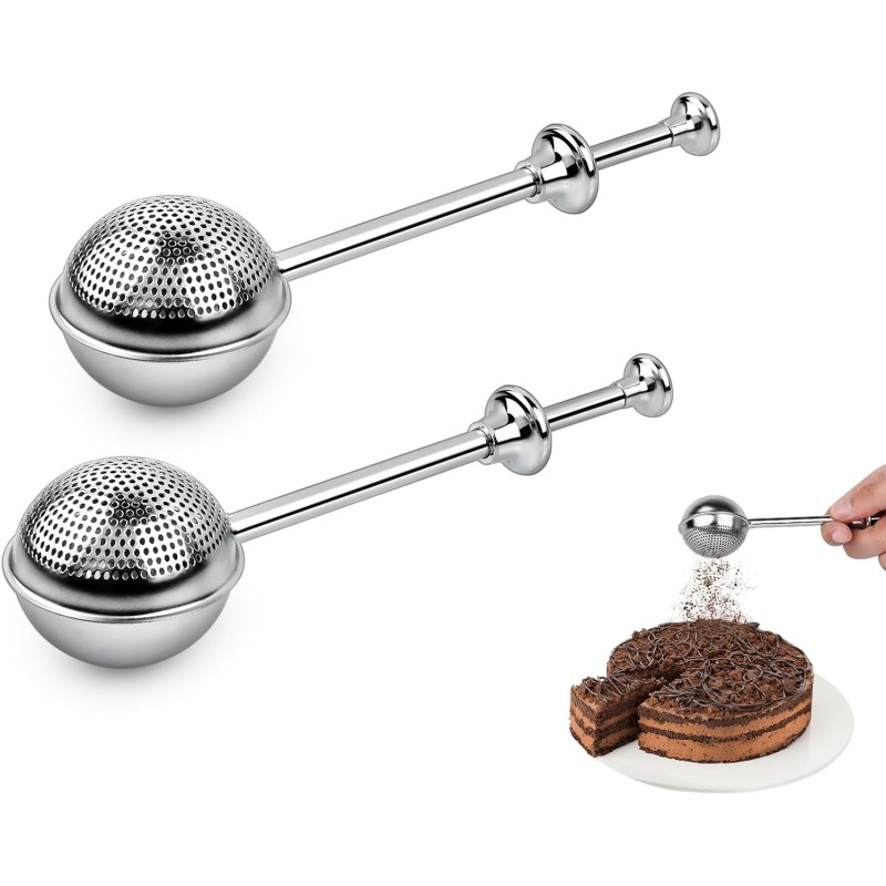 Flour Sifter 304 Stainless Steel Flour Duster Tea Strainer set of 2 Spring-operated Handle Strainer for Baking, Sifting Sugar, Flour, Spices, and Herbs