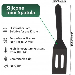 【2 Pack】Kunovo Small Spatula for Nonstick Cookware Mini Spatulas for kitchen Use,Heat-Resistant Silicone Thin Spatula Cooking Baking (Black-2)