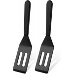 【2 Pack】Kunovo Small Spatula for Nonstick Cookware Mini Spatulas for kitchen Use,Heat-Resistant Silicone Thin Spatula Cooking Baking (Black-2)