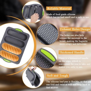 2 Pcs Silicone Bread Loaf Pan, 4 Holes Baguette Bread Pan Easy to Release, Non-Stick French Bread Baking Pan for Homemade Bread, French Baguette, Baking Romantic Dinner Tool