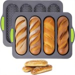 2 Pcs Silicone Bread Loaf Pan, 4 Holes Baguette Bread Pan Easy to Release, Non-Stick French Bread Baking Pan for Homemade Bread, French Baguette, Baking Romantic Dinner Tool