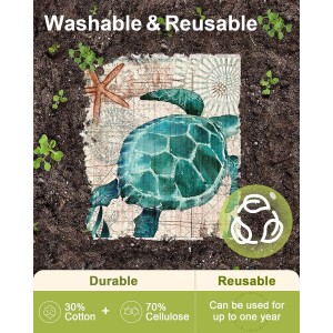 8 Pack Reusable Kitchen Swedish Dishcloths for Washing Dishes Absorbent Fast Drying Cleaning Sponge Cloths Cute Design Decorate Washable Swedish Towels, Blue Sea