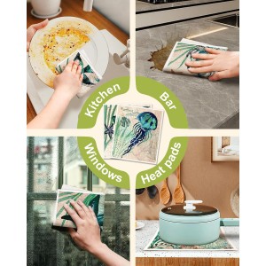 8 Pack Reusable Kitchen Swedish Dishcloths for Washing Dishes Absorbent Fast Drying Cleaning Sponge Cloths Cute Design Decorate Washable Swedish Towels, Blue Sea