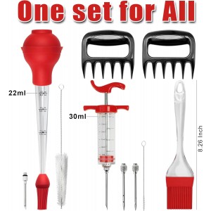 Professional Turkey Baster Meat Injector Syringe Kit, Baster for Cooking Thanksgiving & Christmas Turkey, Injector Marinades for Meats, Full Set with Basting Brush, Meat Shredder Claws, Large Capacity