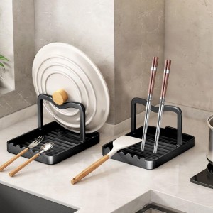 Ysks'hf spoon holder and pot lid holder，stainless steel，Kitchen Utensil Rest, scraper holder & pot holder，Spoon Holder for Stove Top - Kitchen Utensil Holder for Ladles & Tongs（Black)