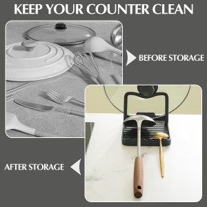 Ysks'hf spoon holder and pot lid holder，stainless steel，Kitchen Utensil Rest, scraper holder & pot holder，Spoon Holder for Stove Top - Kitchen Utensil Holder for Ladles & Tongs（Black)