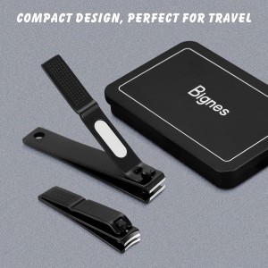 Bignes Nail & Toenail Clipper Set, Nail Clippers for Thick Ingrown Nails, Ultra Sharp Fingernail & Toenail Cutters for Men Women (Black)