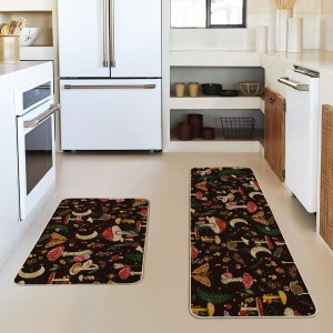 Artoid Mode Black Mushrooms Butterfly Spring Kitchen Mats Set of 2, Home Decor Low-Profile Kitchen Rugs for Floor - 17x29 and 17x47 Inch