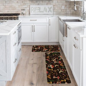 Artoid Mode Black Mushrooms Butterfly Spring Kitchen Mats Set of 2, Home Decor Low-Profile Kitchen Rugs for Floor - 17x29 and 17x47 Inch