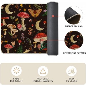 Artoid Mode Black Mushrooms Butterfly Spring Kitchen Mats Set of 2, Home Decor Low-Profile Kitchen Rugs for Floor - 17x29 and 17x47 Inch
