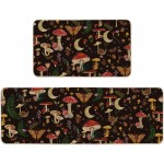 Artoid Mode Black Mushrooms Butterfly Spring Kitchen Mats Set of 2, Home Decor Low-Profile Kitchen Rugs for Floor - 17x29 and 17x47 Inch
