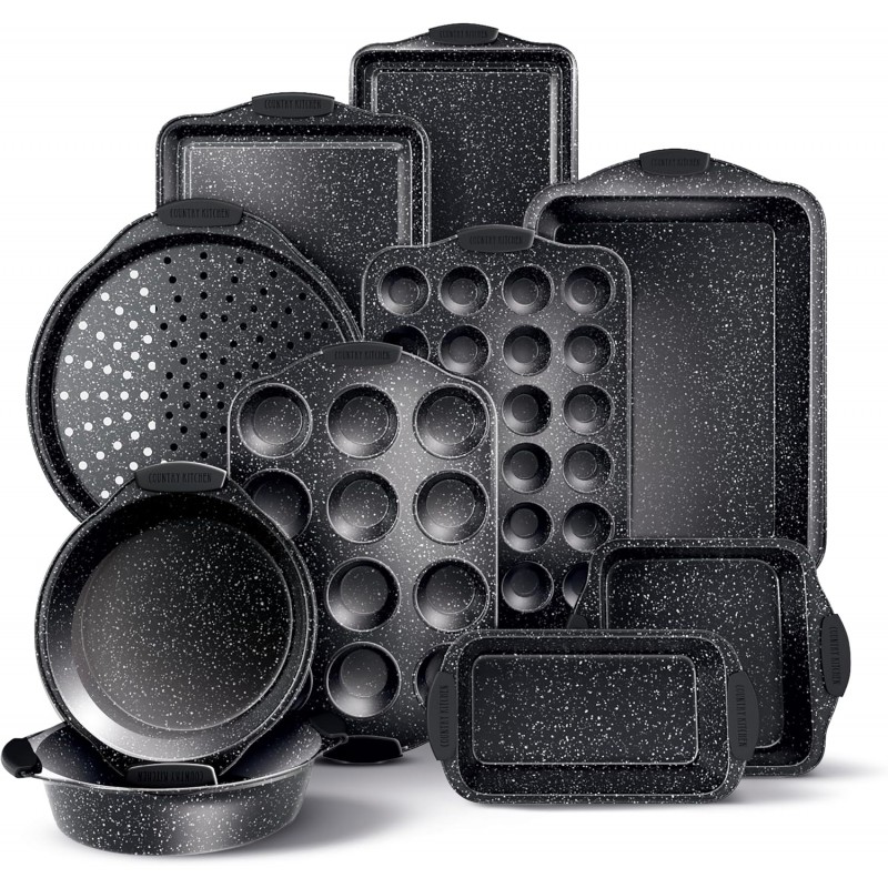 Country Kitchen Nonstick Stackable Bakeware Set - Durable, Easy Release Baking Set, Black, 10 Pcs