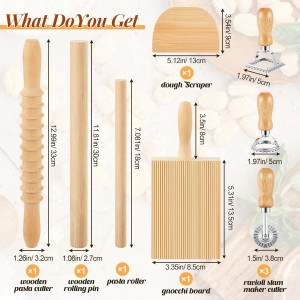 Tioncy 9 Pcs Pasta Making Tool Set Wood Gnocchi Board with Ravioli Mold Raviolo Maker Raviolo Stamp Rolling Pin Gnocco Maker for Home Cooks Kitchen Gift (Classic Gnocchi Board with Ravioli Mold Set)