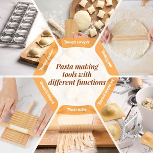 Tioncy 9 Pcs Pasta Making Tool Set Wood Gnocchi Board with Ravioli Mold Raviolo Maker Raviolo Stamp Rolling Pin Gnocco Maker for Home Cooks Kitchen Gift (Classic Gnocchi Board with Ravioli Mold Set)