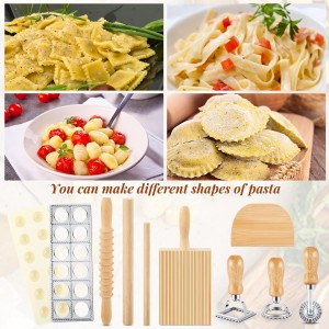 Tioncy 9 Pcs Pasta Making Tool Set Wood Gnocchi Board with Ravioli Mold Raviolo Maker Raviolo Stamp Rolling Pin Gnocco Maker for Home Cooks Kitchen Gift (Classic Gnocchi Board with Ravioli Mold Set)