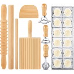 Tioncy 9 Pcs Pasta Making Tool Set Wood Gnocchi Board with Ravioli Mold Raviolo Maker Raviolo Stamp Rolling Pin Gnocco Maker for Home Cooks Kitchen Gift (Classic Gnocchi Board with Ravioli Mold Set)