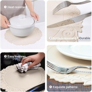 Noctiflorous Round Faux Leather 15 Inch Placemats Set of 6 Waterproof Wipeable Heat Resistant Tablemat for Dining Table Kitchen Non Slip Washable Oilproof Table Place Mat for Indoor Outdoor(Beige, 6)