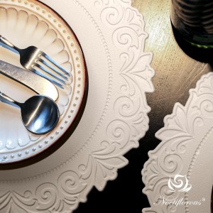 Noctiflorous Round Faux Leather 15 Inch Placemats Set of 6 Waterproof Wipeable Heat Resistant Tablemat for Dining Table Kitchen Non Slip Washable Oilproof Table Place Mat for Indoor Outdoor(Beige, 6)