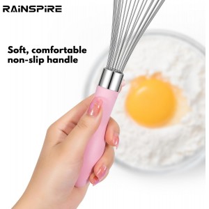 Rainspire 12-Inch Wire Whisk Stainless Steel, Balloon Whisks for Cooking, Wisk Wisking Tool With Soft Silicone Handle, Thick Durable Whisker for Blending, Beating, Whisking, Stirring, Pink