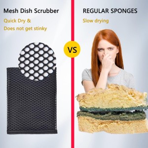 Premium Mesh Dish Cloths for Kitchen, Quick Drying Kitchen Dish Washing Net and Scrubber, Order-Free Dish Rags for Washing Dishes Black 12X12 6 Pack