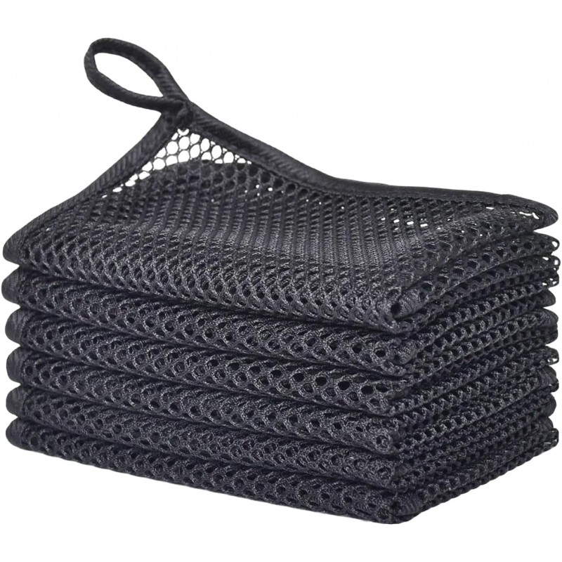 Premium Mesh Dish Cloths for Kitchen, Quick Drying Kitchen Dish Washing Net and Scrubber, Order-Free Dish Rags for Washing Dishes Black 12X12 6 Pack