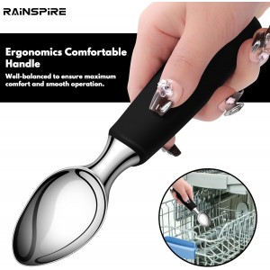 Urbanstrive Ice Cream Scoop Stainless Steel, Ice Cream Scooper Professional Large Ice Cream Scoops With Non-Slip Rubber Handle, Ice Cream Spade for Cookie Dough, Gelato, Sorbet, Melon (Black)