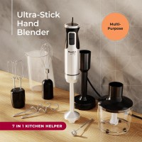 MuellerLiving Immersion Hand Blender Full Set - 8 Speed Immersion Blender, Hand Mixer with 7 Attachments: Stainless Steel Blade, Whisk, Milk Frother, Beater, Mixing Hooks, Potato Masher, Chopper Bowl