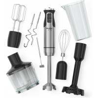 MuellerLiving Immersion Hand Blender Full Set - 8 Speed Immersion Blender, Hand Mixer with 7 Attachments: Stainless Steel Blade, Whisk, Milk Frother, Beater, Mixing Hooks, Potato Masher, Chopper Bowl