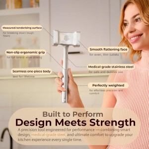 Stainless Steel Meat Mallet Hammer Tenderizer, Textured Grip Meat Mallet Tenderizer, 1.1lb Single-Piece Chicken Pounder, Large Surface Meat tenderizer Tool, 5-Year Warranty, Ablandador de carne