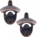Vintage Copper Bottle Cap Opener Wall Mount, Retro Beer Bottle Opener with Screws for Homes Kitchen (Pack of 2)