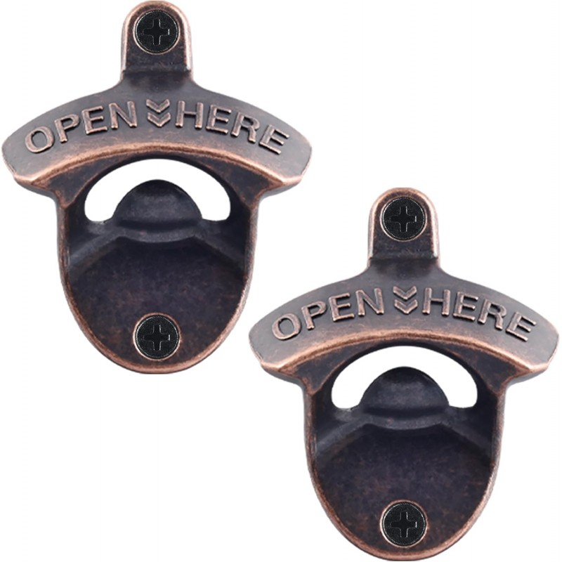 Vintage Copper Bottle Cap Opener Wall Mount, Retro Beer Bottle Opener with Screws for Homes Kitchen (Pack of 2)